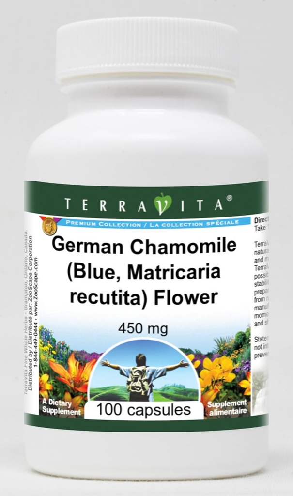 German Chamomile (Blue, Matricaria recutita) Flower - 450 mg (100 Capsules, ZIN: 516213) - 3 Pack