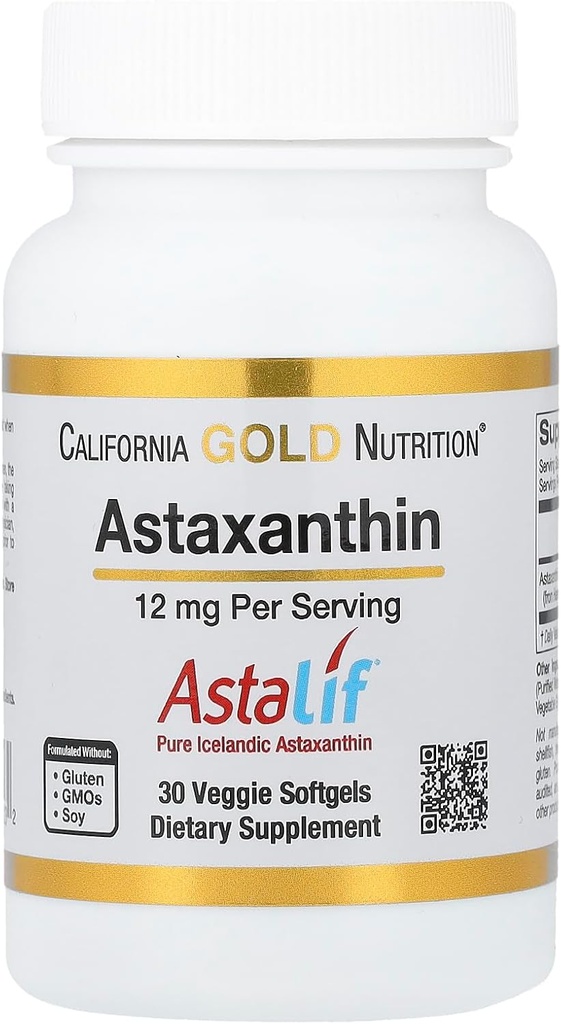 Ασταξανθίνη από την California Gold Nutrition - Διαθέτει AstaLif® Αγνή Ισλανδική Ασταξανθίνη - Χωρίς γλουτένη, μη ΓΤΟ - 12 mg - 30 Veggie Softgels