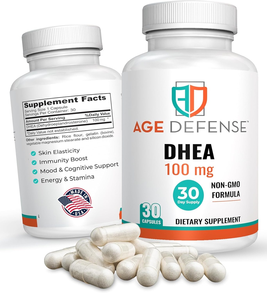 DHEA Capsules - DHEA Supplements - Natural Energy Support & Immune Support - Supports Vitality, Skin Elasticity, & Overall Wellness - DHEA Supplement for Women & Men (100 mg)