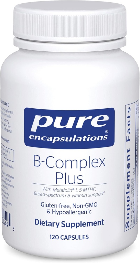 Pure Encapsulations B-Complex Plus - B Βιταμίνες συμπλήρωμα για την υποστήριξη της Νευρολογικής Υγείας, Καρδιαγγειακής Υγείας, Ενεργειακά Επίπεδα & Υποστήριξη Νευρικού Συστήματος* - με Βιταμίνη Β12 & Περισσότερα - 120 Κάψουλες