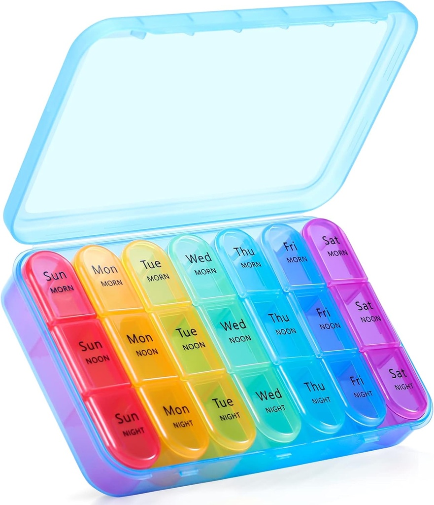Asprink Pil Box 3 φορές την ημέρα, Weekly Pill Organizer 3 φορές την ημέρα - Daily Pill Box 7 Day Medicine Organizer, Large Pill Case, Travel Pill Organizer (Blue)
