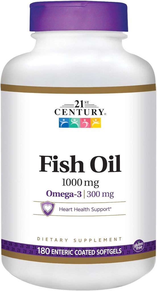 Fish Oil 21ου αιώνα 1000 mg Enteric Coated Softgels, 180- Count (πακέτο του 2)