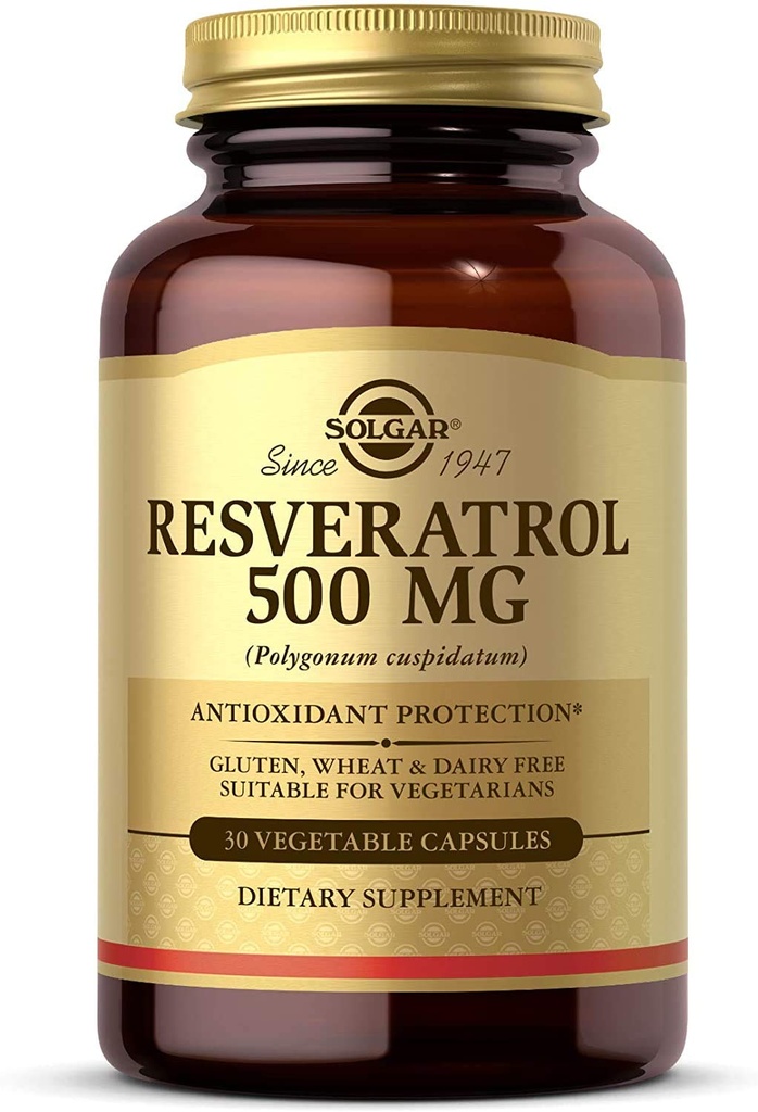 Solgar Resveratrol 500 mg, 30 Vegetable Capsules - Antioxidant Protection - Gluten Free, Dairy Free - 30 Servings