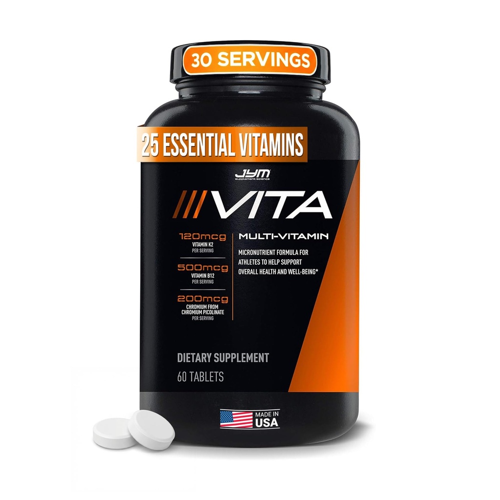 JYM Supplement Science Vita JYM Sports Multivitamin & Mineral Support, Vitamin A, C, B6, B12, E, K, Boron, Biotin, Potassium 60 Tablets