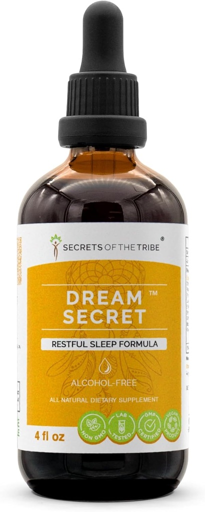 Μυστικά της Φυλής - Dream Secret, Restful Sleep Formula, Herbal Supplement Blend Drops Alcohol-Free Liquid Extract (4 fl oz)