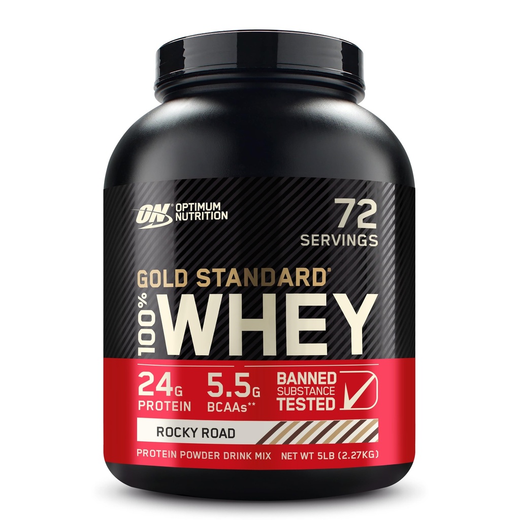 Optimum Nutrition Gold Πρότυπο 100% Whey Protein Powder, Rocky Road, 5 Λίρες (Packaging May Vary)