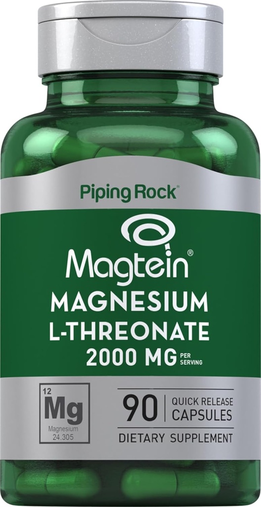 Piping Rock Magnesium L-Threonate Capsules | 2000mg | 90 Pills | with Magtein | Supplement for Men and Women | Non-GMO, Gluten Free