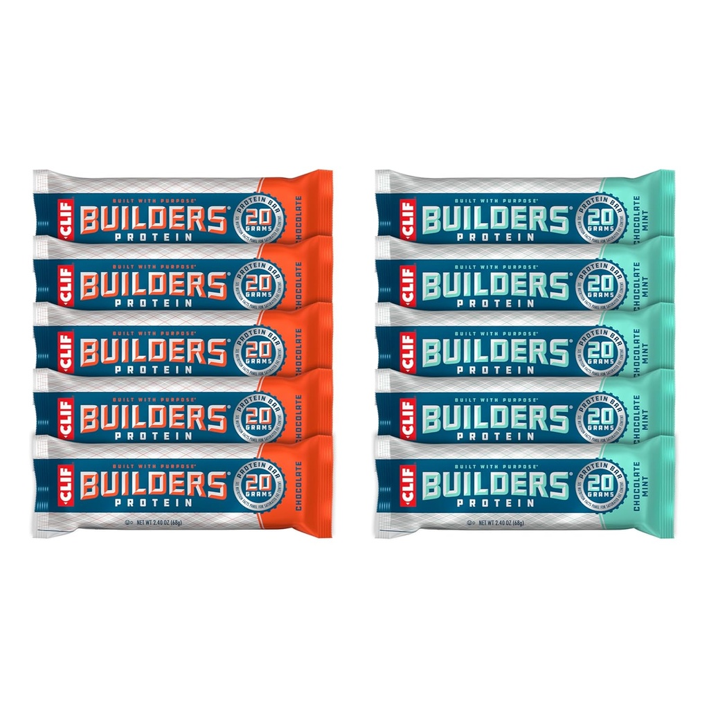 CLIF Builders - Σοκολάτα Μέντα και σοκολάτα Γεύση - Συσκευασία Ποικιλίας - Φυτική βάση Protein Bars - Χωρίς γλουτένη - Μη ΓΤΟ - Χαμηλή Γλυκαιμική - 20g Πρωτεΐνη - 2.4 oz. (10 κόμης)