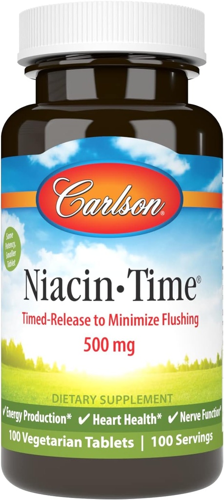 Carlson Niacin- Time 500 mg, Βιταμίνη B-3, Time- Released, 100 δισκία