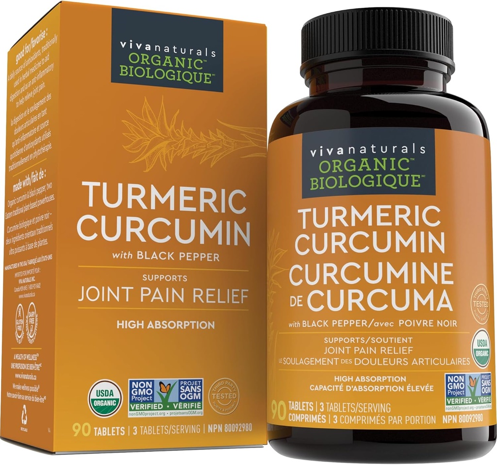 Viva Naturals Κουρκουμίνη, 1500 mg, 120 δισκία – με Μαύρο Πιπέρι για Απορρόφηση - για Κοινή Υποστήριξη & Κυτταρική Άμυνα