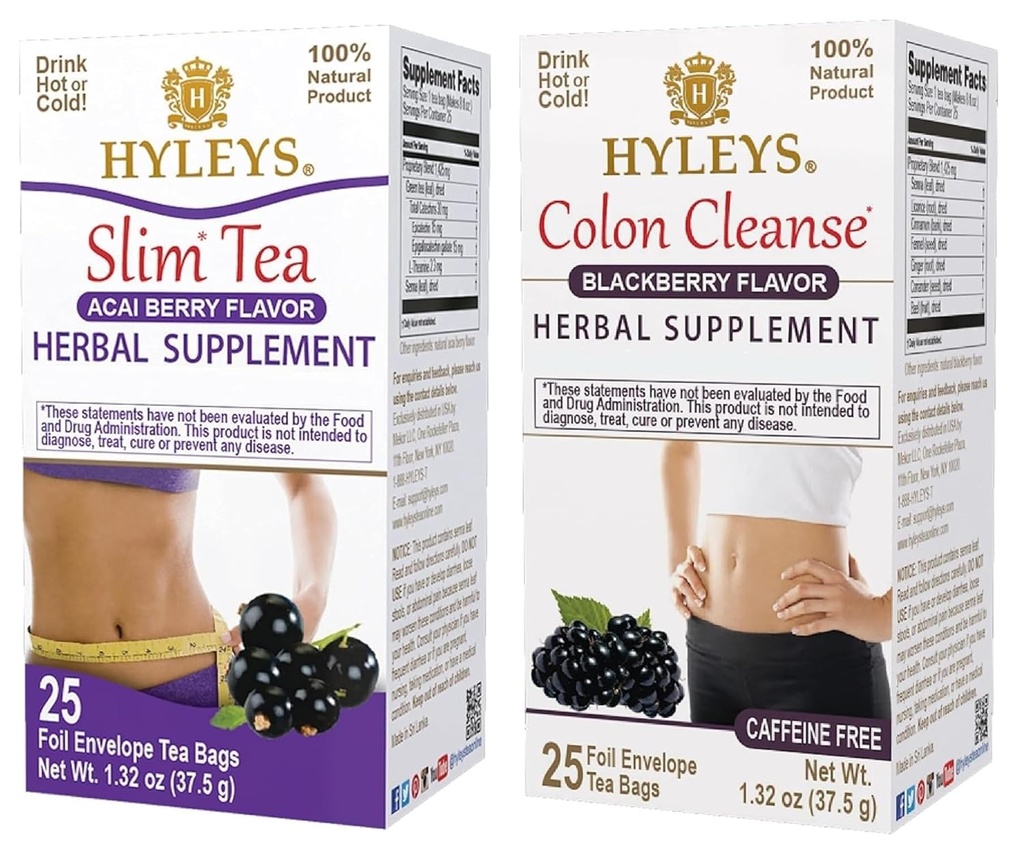 Hyleys συμπλήρωμα βάρους Τσάι Bundle - Slim Tea & Colon Cleanse - 50 Τσάι Τσάι Σύνολο (2 Συσκευασία)