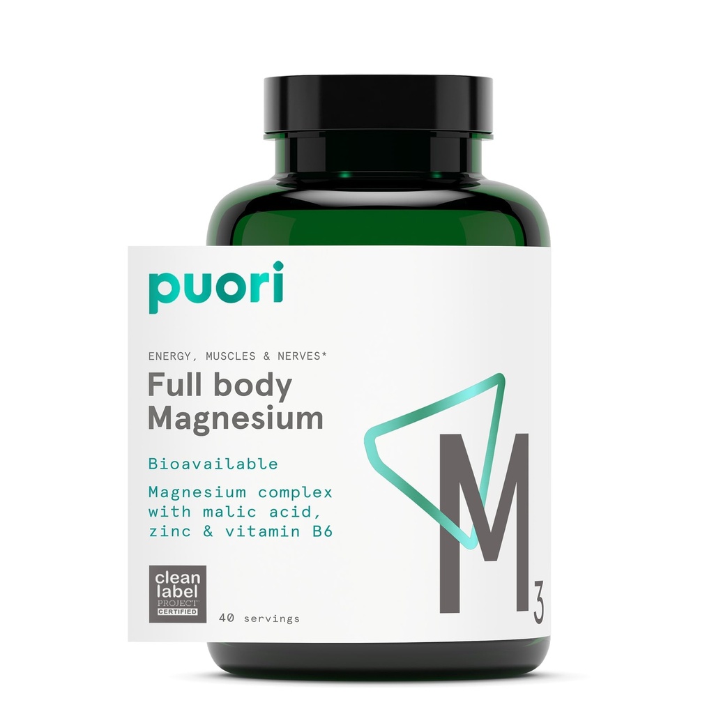 Puori Magnesium Complex Supplement - Υψηλή απορρόφηση Μαγνήσιο Ταυρινικό & Γλουκονικό, Ψευδάργυρος, Βιταμίνη Β6 & Κακό οξύ για την υποστήριξη του ύπνου, ανοσοποιητική & οστική υγεία & αποκατάσταση των μυών - 120 κάψουλες Vegan