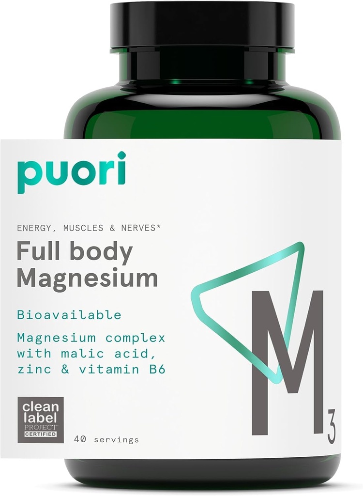 Puori Magnesium Complex Supplement - High Absorption Magnesium Taurinate & Gluconate, Zinc, Vitamin B6 & Malic Acid for Sleep Support, Immune & Bone Health & Muscle Recovery - 120 Vegan Capsules