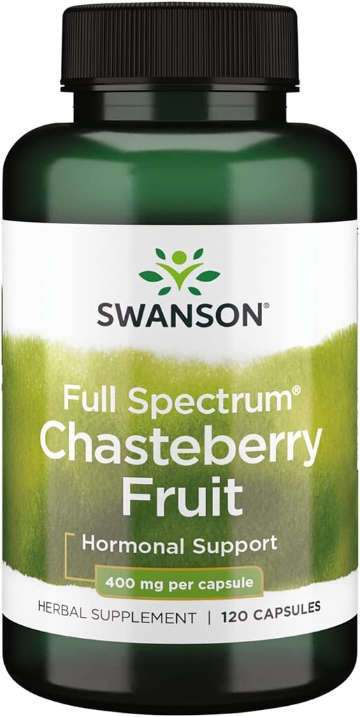 Swanson Chasteberry Φρούτα - Βότανο συμπλήρωμα Προώθηση της υγείας των γυναικών & εμμηνόπαυση & εμμηνόρροια Υποστήριξη - Μπορεί να υποστηρίξει την ισορροπία & την υγεία του δέρματος - (120 κάψουλες, 400mg το καθένα)