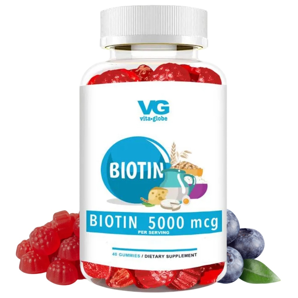 VITA GLOBE Biotin Gummies 5,000 mcg – Extra Strength Hair, Skin & Nails Support – Mixed Berry Flavor, Vegan, Non-GMO Gummy Vitamins for Women & Men – 40 Count (Pack of 1)
