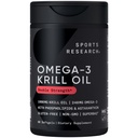 Sports Research® Omega-3 Krill Oil 1000mg - Pure Antarctic Superba Krill με φωσφολιπίδια, χολίνη & ασταξανθίνη - MSC Certified Sustainable · Non-GMO · Gluten Free - 60 Softgels