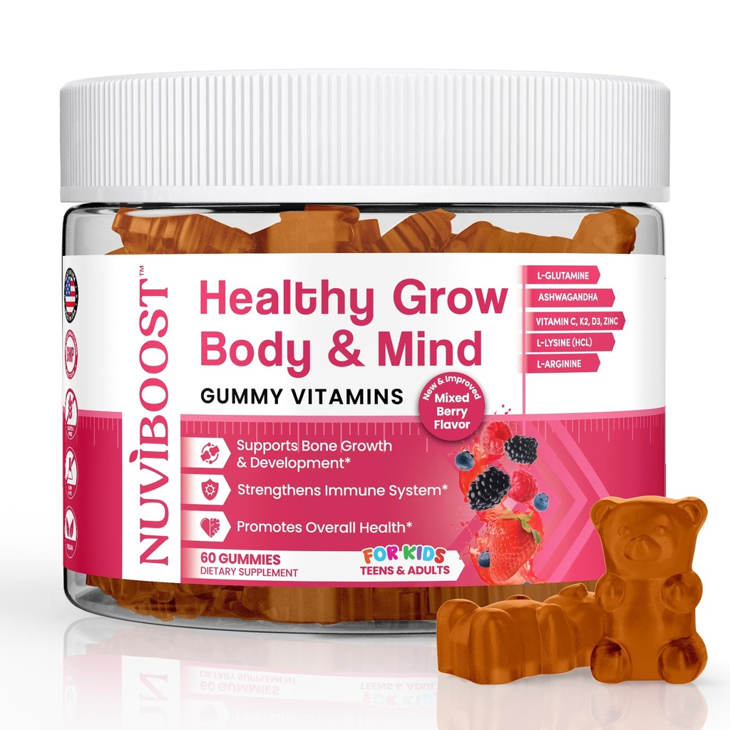Υγιεινή ανάπτυξη Ύψος Gummies πλούσια σε ασβέστιο, βιταμίνες C, D3, K2, L-αργινίνη, Ashwagandha, κ.λπ., Ενισχύστε την υγεία των οστών & Ανοσία, πολυβιταμίνη, για παιδιά 5+, εφήβους και ενήλικες.