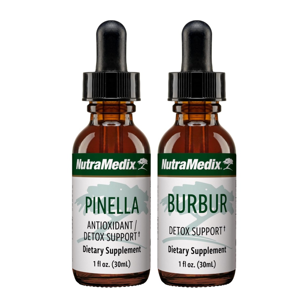 NutraMedix Detox Υποστήριξη Bundle - Υγρές σταγόνες για τον καθαρισμό & την υποστήριξη Detox & Occassional Εγκεφαλική ομίχλη - Pinella Anise Drops & Burbur Extract για την υγιεινή αποτοξίνωση (2 Κόμης, 1 Οζ)