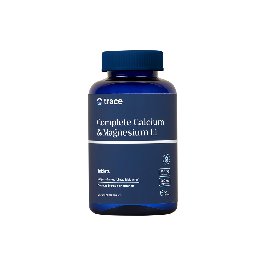 Trace Minerals Complete Calcium & Magnesium 1:1 - Συμπλήρωμα διατροφής για την υγεία των οστών & την ενεργειακή υποστήριξη - Συμπλήρωμα ορυκτών για την ενίσχυση της ανοσοποιητικής υγείας - Formula with Sea Minerals - 120 Tablets (30 Services)
