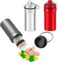 3 Πακέτα Αδιάβροχο Καπάκι Αλουμινίου Fob Container, EFFIET Nitro Bottle Holder NitroGreeterin Pill περίπτωση Keychain Hill Holder για την ιατρική Organizer Dispenser (Silver-Matt-Red)
