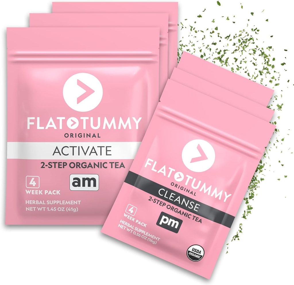 Flat Tummy Detox Tea (4 Week Program) – 2-Step Detox Tea to Boost Energy & Reduce Bloating* - All Natural Detox Cleanse w/Green Tea, Lemon Balm, Dandelion, μάραθο, & More - Υποστήριξη Digestion (3 Pack)