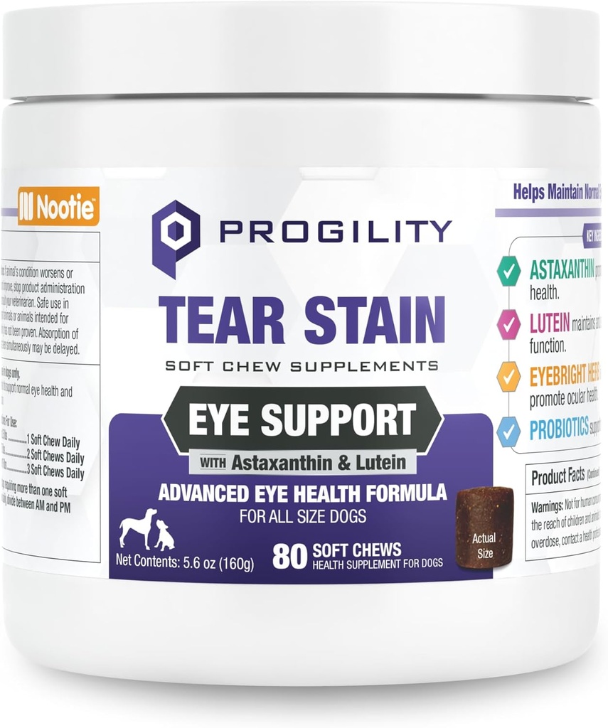 Nootie Progility Tear Stain Supplement for Dogs, Advanced Eye Health Formula, Helps Minimize Tear Stains, 80 Chews, Sold in Over 5,000 Vet Clinics and Pet Stores Worldwide