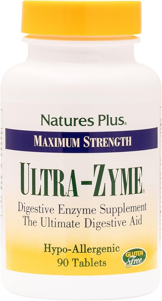 NaturesPlus Ultra- Zyme - 90 δισκία - Ένζυμο συμπλήρωμα για την υποστήριξη της υγιούς πέψης - Χωρίς γλουτένη - 45 σερβιέτες