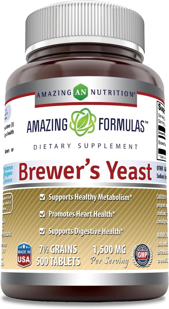 Amazing Formulas Brewers Yeast 1500mg Per Serving 500 Tablets Supplement 