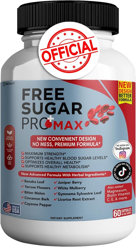 Δωρεάν ζάχαρη Pro Max όλα τα φυσικά Formula για να διατηρήσει υγιή επίπεδα, μέγιστη δύναμη καθημερινής Φόρμουλα, Blood Sugar Health Reviews (1 συσκευασία - 60 κάψουλες)