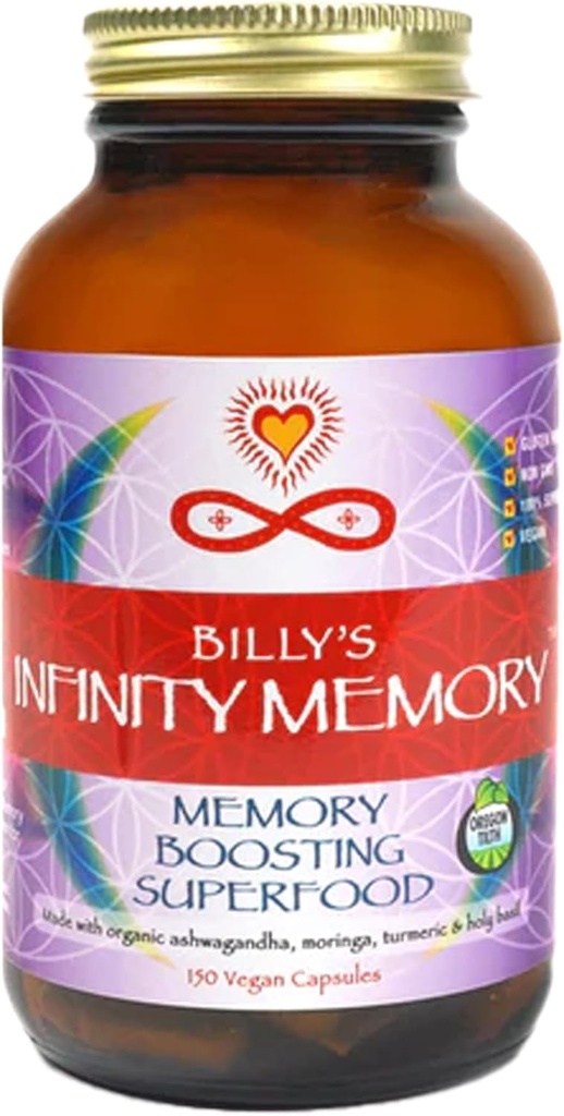 Infinity Memory and Focus Supplement, Superfood Brain Fuel with Organic Lions Mane Mushroom, Ashwagandha, Holy Basil, & Turmeric, Συμπληρώματα για γυναίκες και άνδρες (150 κάψουλες)