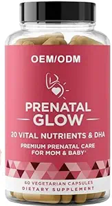 Προγεννητική Glow Vital Nutrients & DHA - Premium Προγεννητική Φροντίδα για τη μαμά και το μωρό-Προγεννητική για τις γυναίκες για να υποστηρίξει την ανάπτυξη του εμβρύου, Μια πιο ευχάριστη εγκυμοσύνη 1 μήνα προμήθειες 60 κάψουλες
