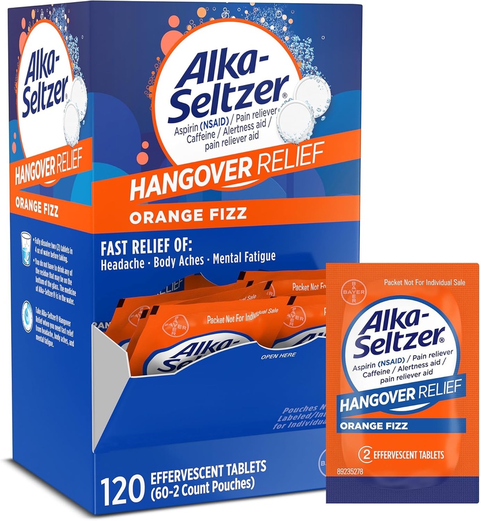 Alka-Seltzer Hangover δισκία ανακούφισης, γρήγορη ανακούφιση ξεκινά σε περίπου 15 λεπτά για τους πονοκεφάλους, Aches & ψυχική κόπωση, Bachelorette Κόμμα & Bachelor Party, πακέτο διανομής, 120 Count