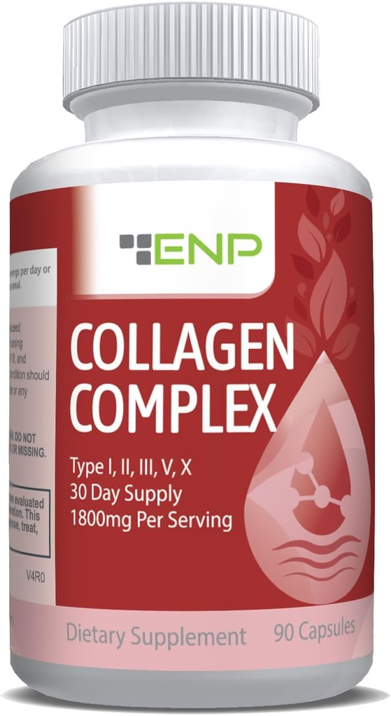 ENP Collagen Complex, Type I, II, III, V, and X, Derived from Non-Vegan Sources, Joint Comfort, Flexibility, and Bone Strength, 90ct, 30 Day Supply