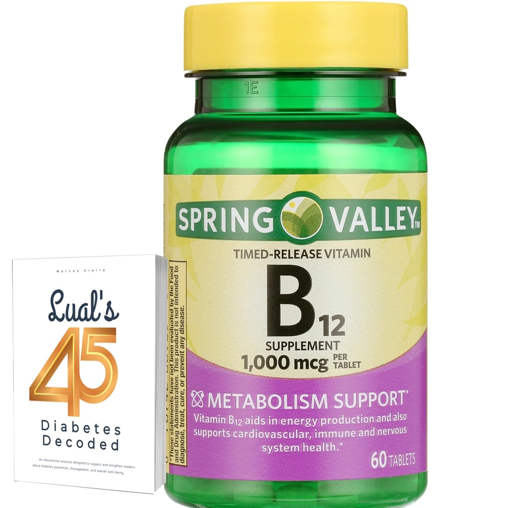 Spring Valley Timed- Release Vitamin B12 Tablets, 1000 Mcg, 60 Count, B12 Complex for Women and Men Bundle with 45 Disceted
