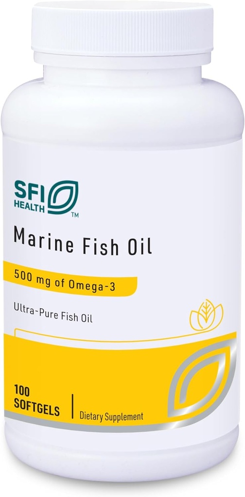 Klaire Labs SFI Health Marine Fish Oil - Ultra Pure 300 Milligrams EPA & 200 Milligrams DHA Omega 3 Άγευστο ιχθυέλαιο χωρίς γεύση ψαριού, χωρίς χοληστερόλη και χωρίς γλουτένη (100 Softgels)