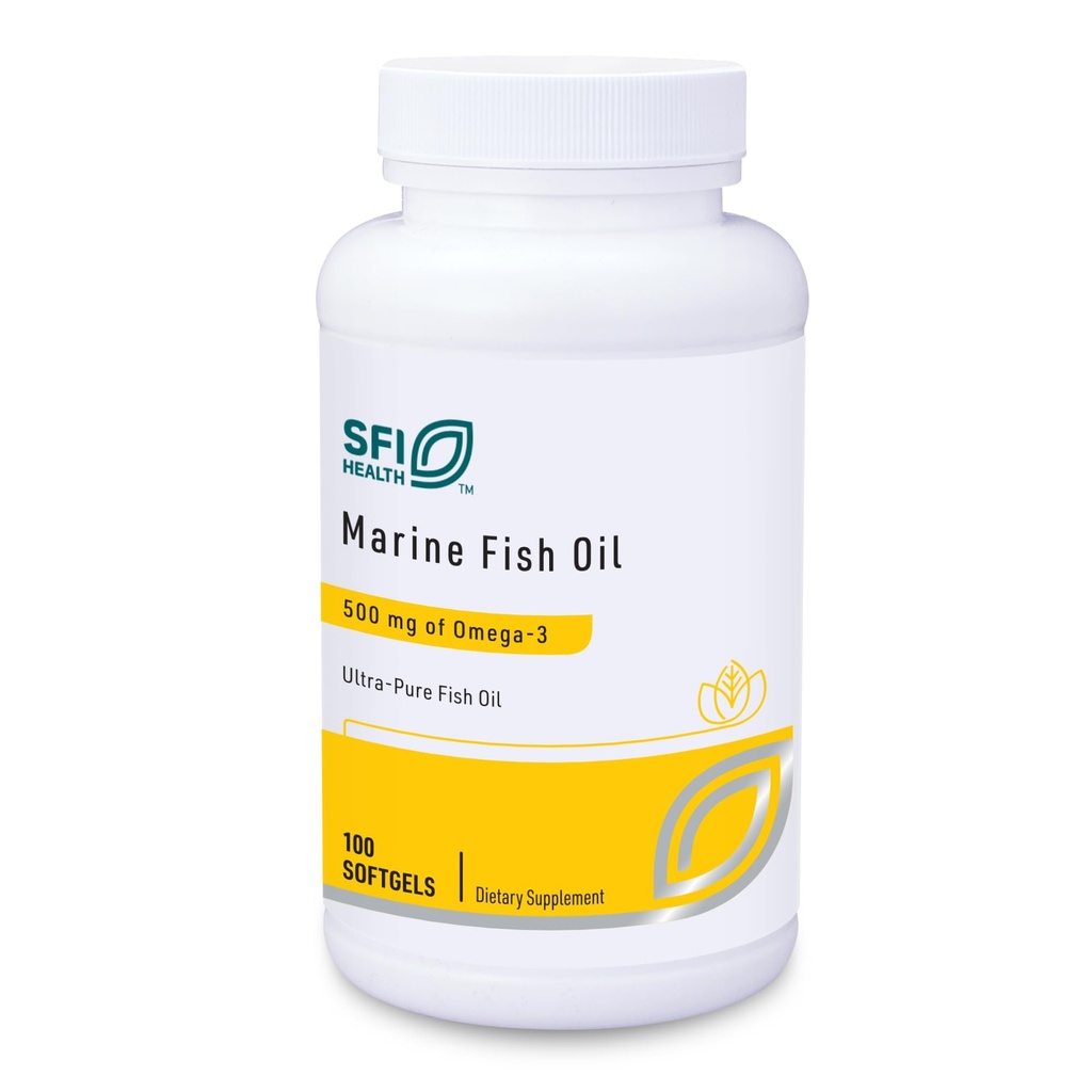 SFI Health Klaire Labs Marine Fish Oil - Ultra Pure 300 Milligrams EPA & 200 Milligrams DHA Omega 3 Unflavored Fish Oil with No Fishy Taste, Cholesterol-Free & Gluten-Free (100 Softgels)
