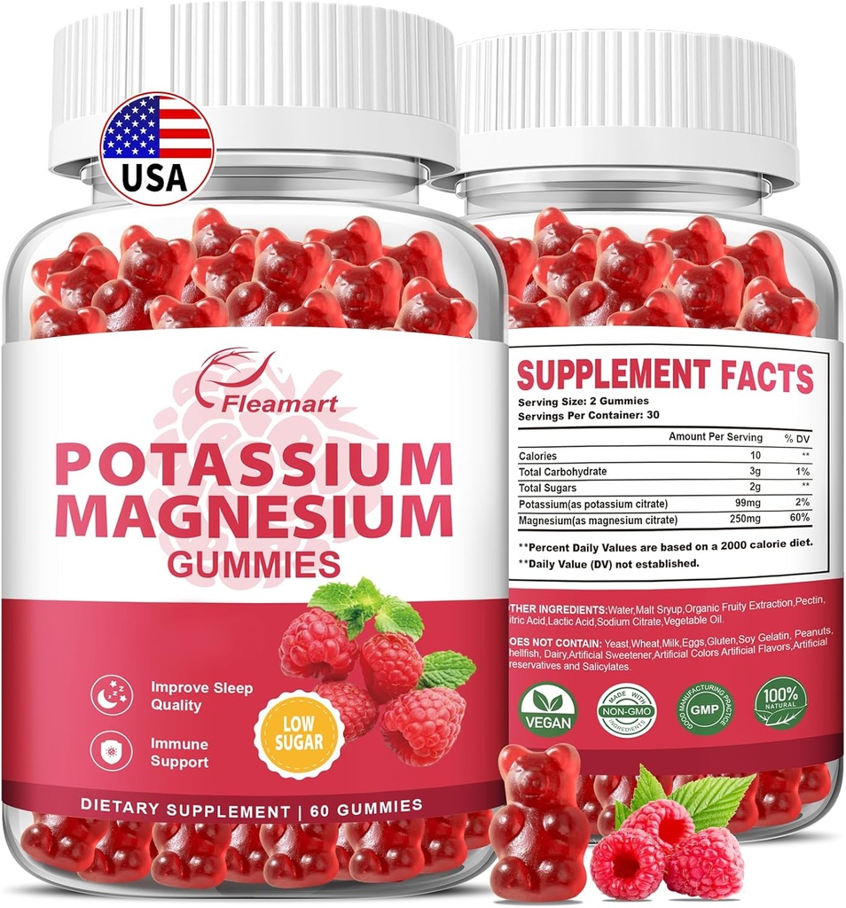 Κάλιο Μαγνήσιο Gummies Κάλιο Κιτρικό 99mg Μαγνήσιο Κιτρικό 250mg Μαγνήσιο Κάλιο Συμπλέγματος Συμπλήρωμα, Ανοσολογική Υποστήριξη, 60 Βατόμουρο Gummies 2 Συσκευασία
