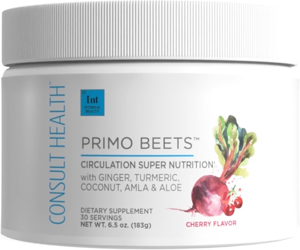 Συμβουλευτείτε την υγεία Primo Beets - Beet Root Powder Drink Mix with Electrolytes - Νιτρικά για την υποστήριξη της κυκλοφορίας - Energy Boost - Ginger & Turmeric - για άνδρες & γυναίκες - Cherry Flavor - 30 εξυπηρετήσεις