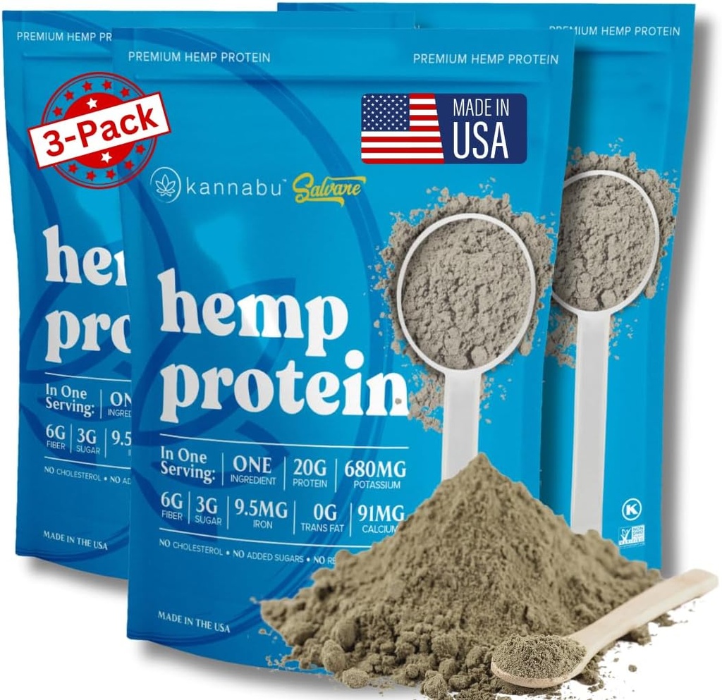 Hemp Protein Powder | 20G Plant Protein Per Serving | All Natural Fiber Iron Potassium Magnesium Omega 3 6 9 | Hemp Seeds Superfood | Vegan Gluten Free Kosher Keto (14.8 oz - Pack of 3)