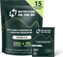 Nutrition On The Go Whey Protein Isolate Packets with Creatine – 25g Protein + 5g Creatine – Single-Serve Travel Protein Powder – Vanilla (15-Pack)