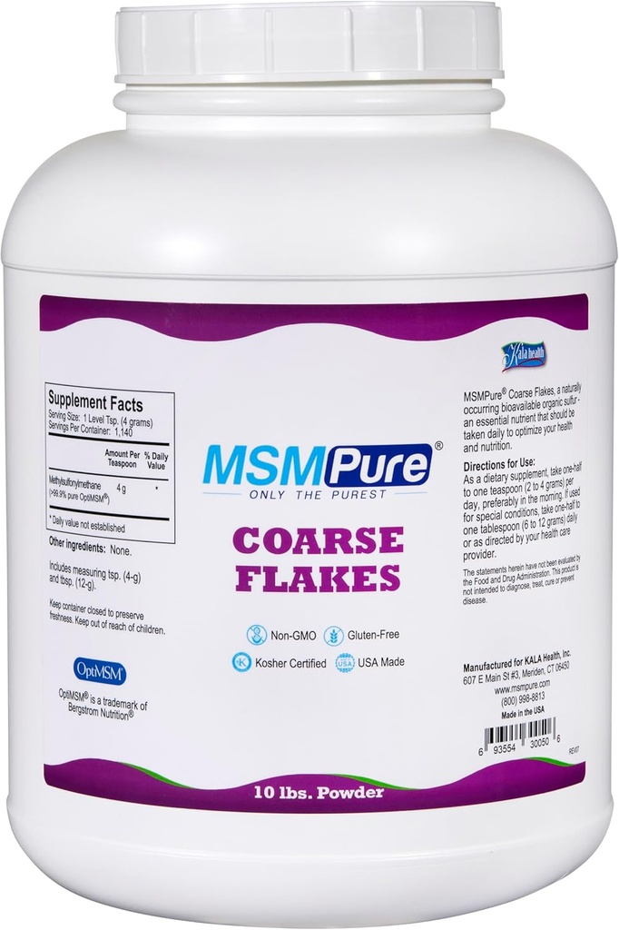 KALA ΥΓΕΙΑ MSMPure Coarse MSM Σκόνη Fleakes – US-Made MSM για κοινή υγεία, εμφάνιση του δέρματος, και Hair & Nail Support – 10 lb, Βιολογικό Sulfur