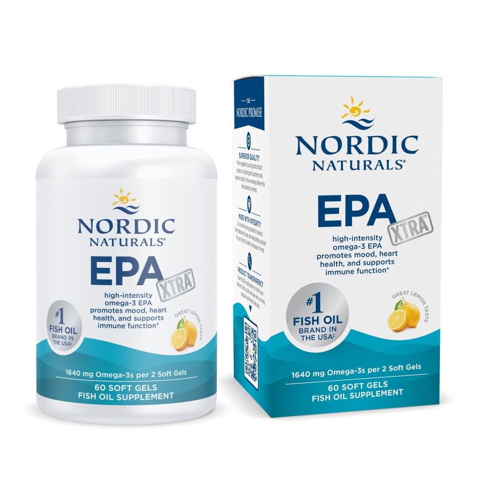 Σκανδιναβικά φυσικά EPA Xtra, Lemon - 60 μαλακά γέλη - 1640 mg Omega-3 - Υψηλής έντασης φόρμουλα EPA για θετική διάθεση, την υγεία της καρδιάς και την υγεία της ανοσίας - Μη ΓΤΟ - 30 Υπηρεσίες