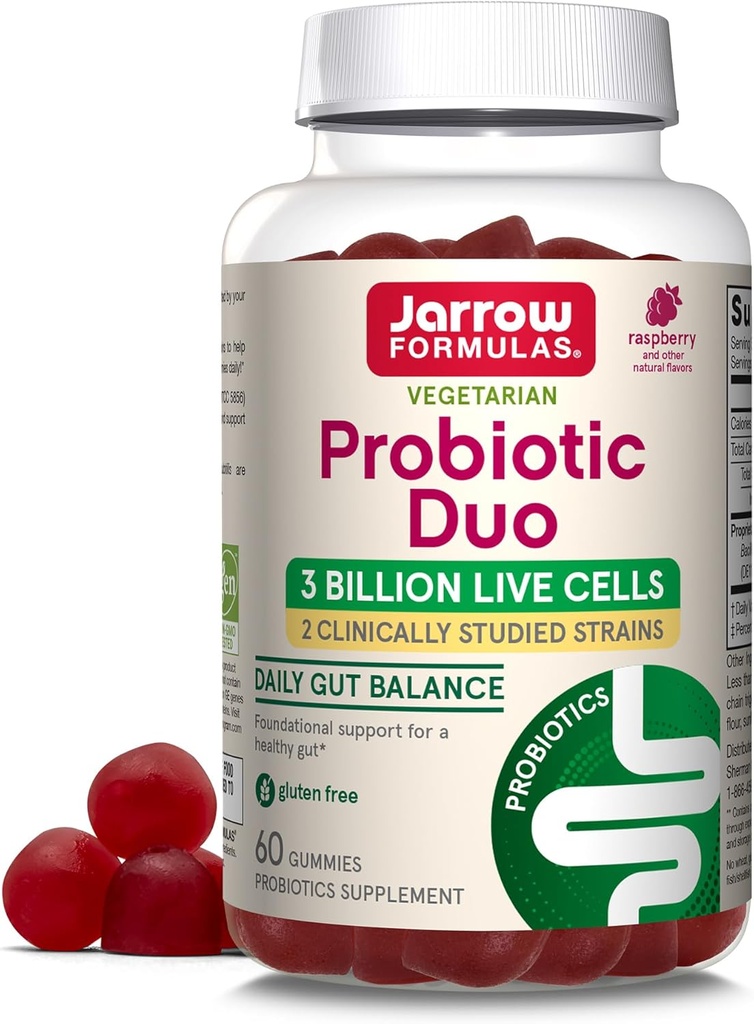 Jarow Formulas® Probiotic Duo, 3 Δισεκατομμύρια Ζωντανά Κύτταρα Συμπλήρωμα για την Ανοσολογική Υγεία και την Υποστηρίξτε Πειθαρχία, 60 Βατόμουρο Γεύσεις Προβιοτική Gummies, 30 Ημέρα προσφοράς