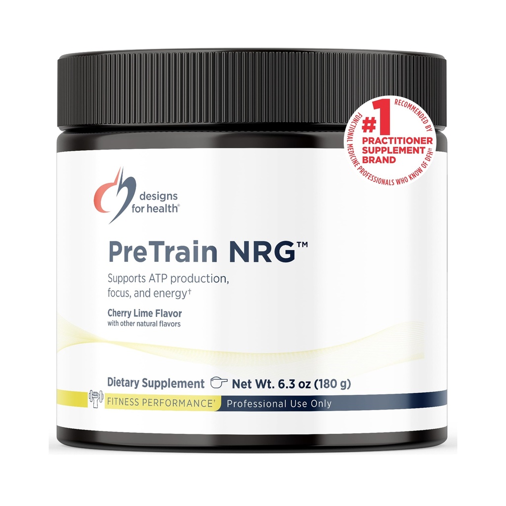Designs for Health PreTrain NRG Drink Mix - Pre-Workout Powder with Createine + Green Coffee - Υποστηρίζει Focus, Power + Mental Energy in Athletes - None-GMO, Cherry Lime Flavor (20 υπηρεσίες / 180g)