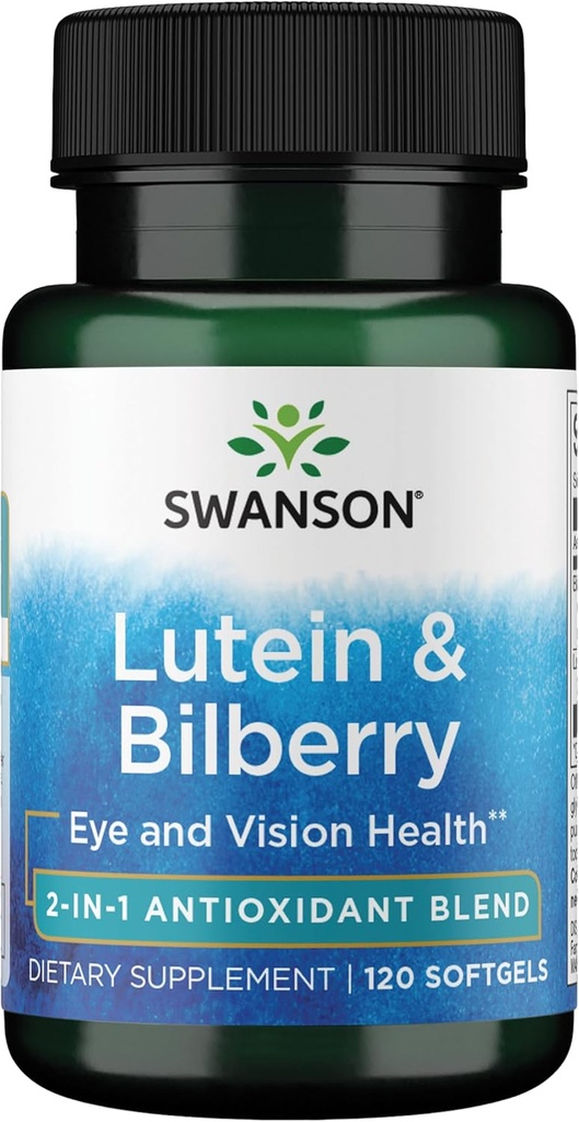 Swanson Standardized Lutein & Bilberry - Φυσικό συμπλήρωμα που προωθεί την όραση των ματιών και την υγεία των ματιών - Formula για να βοηθήσει στη μείωση της κόπωσης των ματιών & στεφάνη - (120 Softgels)
