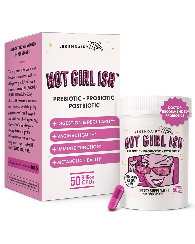 Legendairy Milk Hot Girl IshTM - Daily Probiotics for Women with 50 Billion CFU - Γυναικείο Προβιοτικό συμπλήρωμα με 20 Probiotic Strains, Prebiotics & Postbiotic για Digestive, Gut & Immune Health