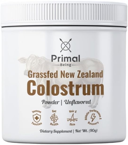 Πρωτεύων Όντας Grassfed Beef Colostrum - Υποστηρίζει την ανοσοποιητική λειτουργία, την υγεία των ούλων, τα μαλλιά, την καταπολέμηση της γήρανσης, την αθλητική απόδοση, την αποκατάσταση - 90 γραμμάρια άγευστη σκόνη, 3000 mg ανά υπηρεσία