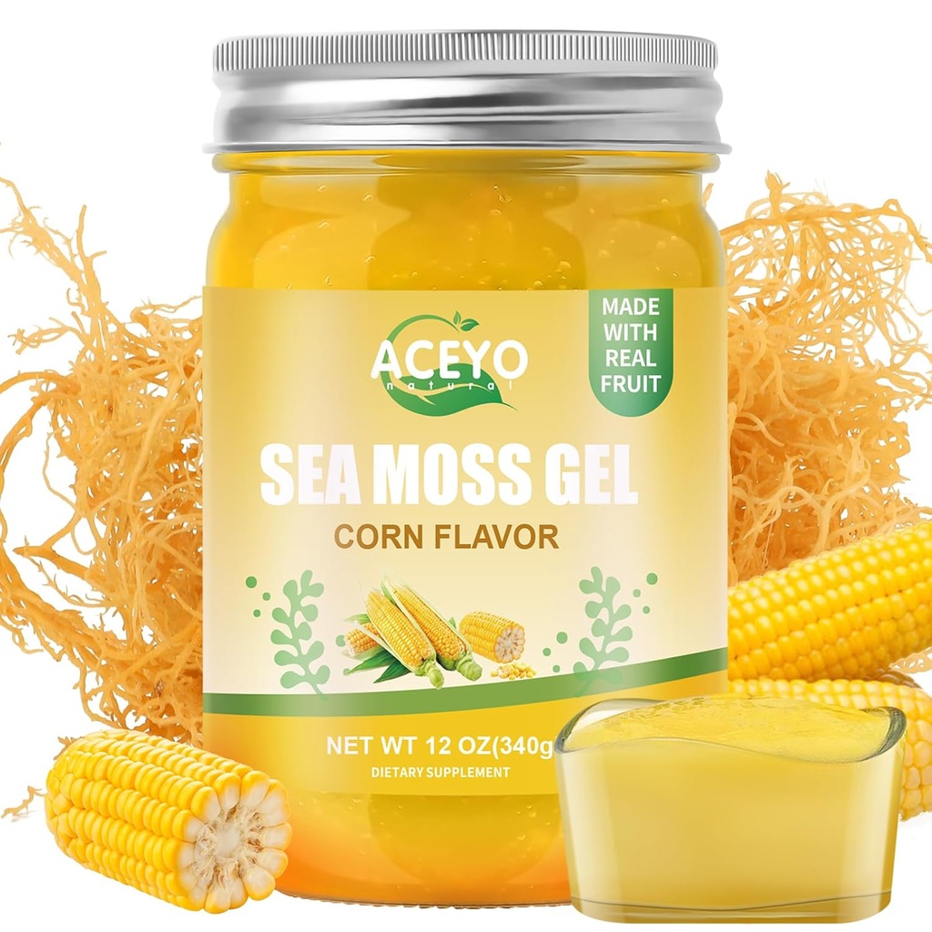 (12 OZ) Irish Sea Moss Gel Organic Raw Vegan Corn Flavored Natural Seamoss Supplement 102 Vitamins and Minerals Wild Harvested Non-GMO Immune Defense Booster Thyroid Digestive Support