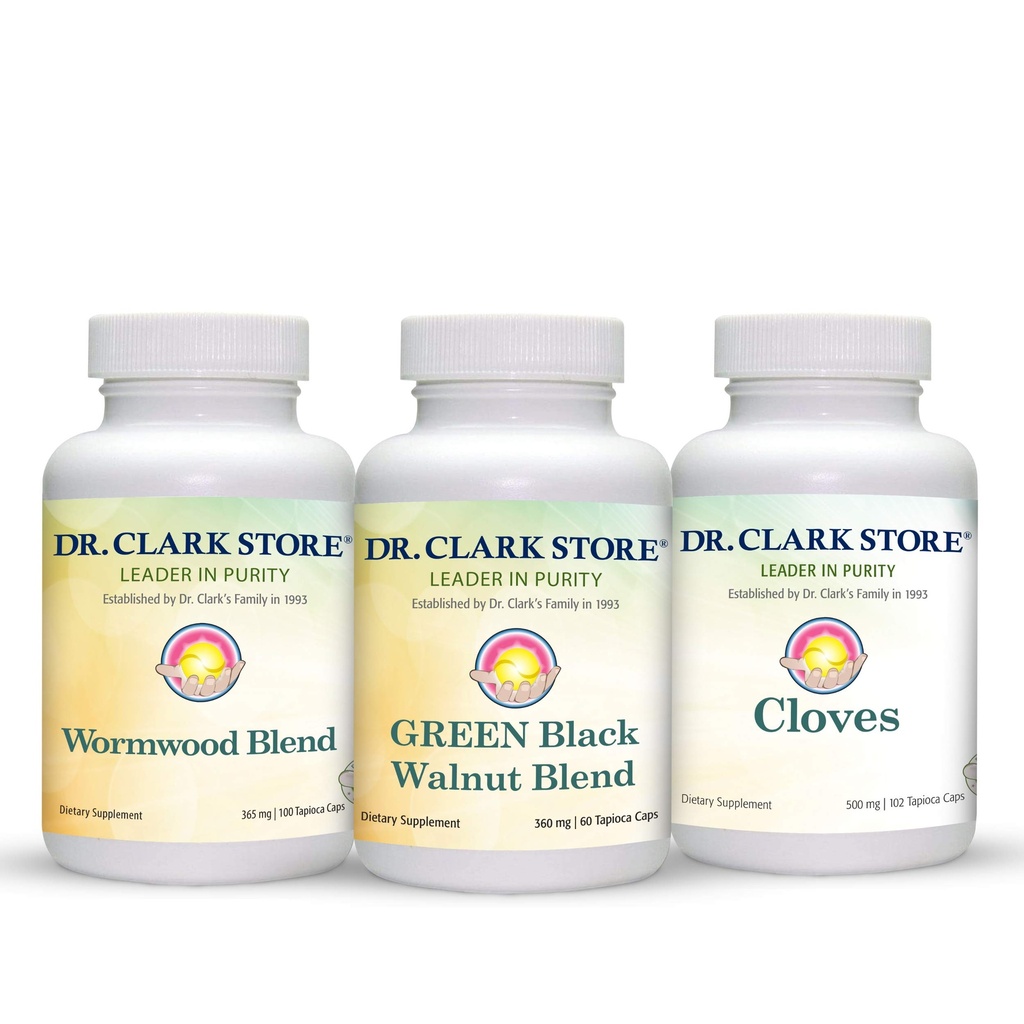 Dr Clark Store Intestine Υποστήριξη & Καθαρισμός σετ - με παγωμένα πράσινα μαύρα κάψουλες, Wormwood, και γαρίφαλα-βοηθά τη διατήρηση βέλτιστη εντερική λειτουργία - κάψουλες χορτοφάγων