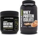 NutraBio Creatine Monohydrate, Unflavored, 150g και Whey Protein Isolate, κανέλα ζάχαρη Donut, συμπλήρωμα Bundle - μυϊκή ενέργεια, Lean μυϊκή ανάπτυξη, ανάκτηση, και δύναμη